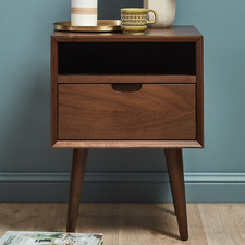 Small dark store wood bedside table